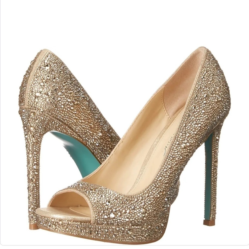 Betsey Johnson Dane Womens Rhinestone Peep-Toe Pumps